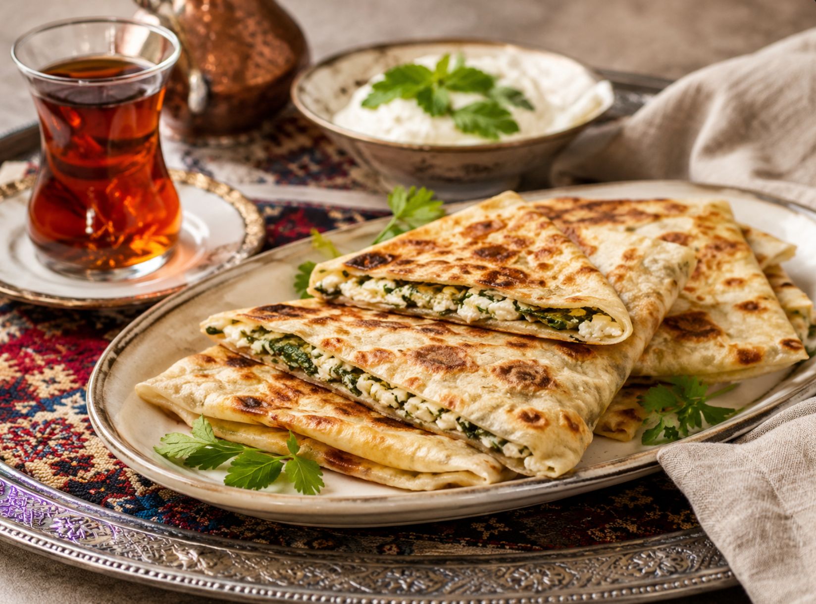 Гёзлеме с сыром и зеленью