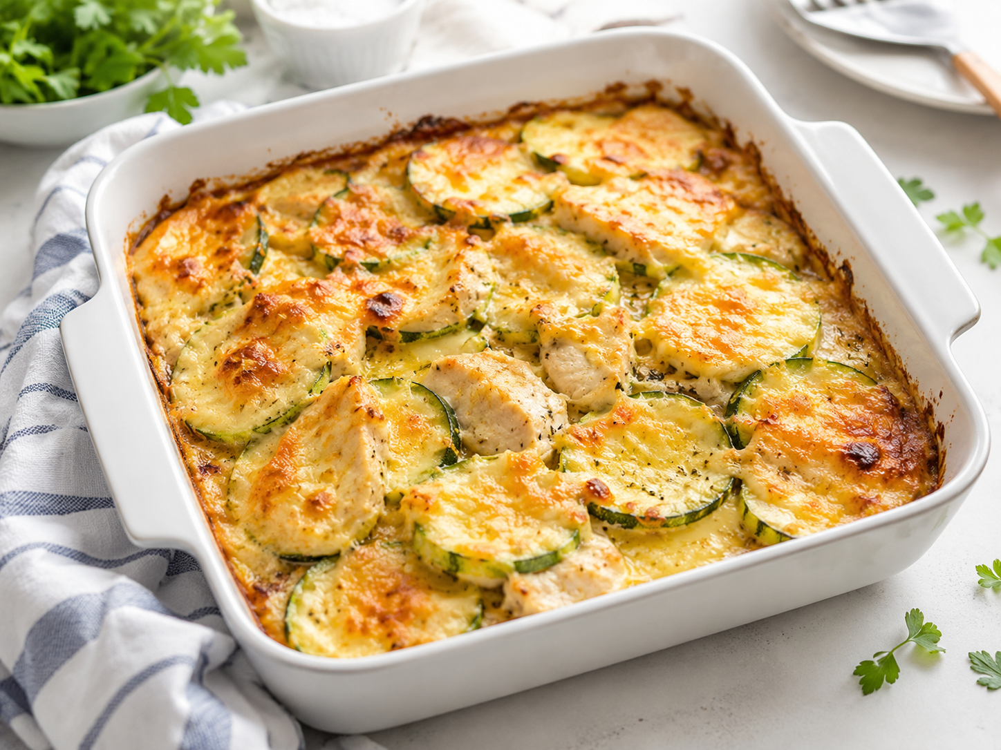 Кабачки с курицей в сливочно-горчичном соусе в духовке