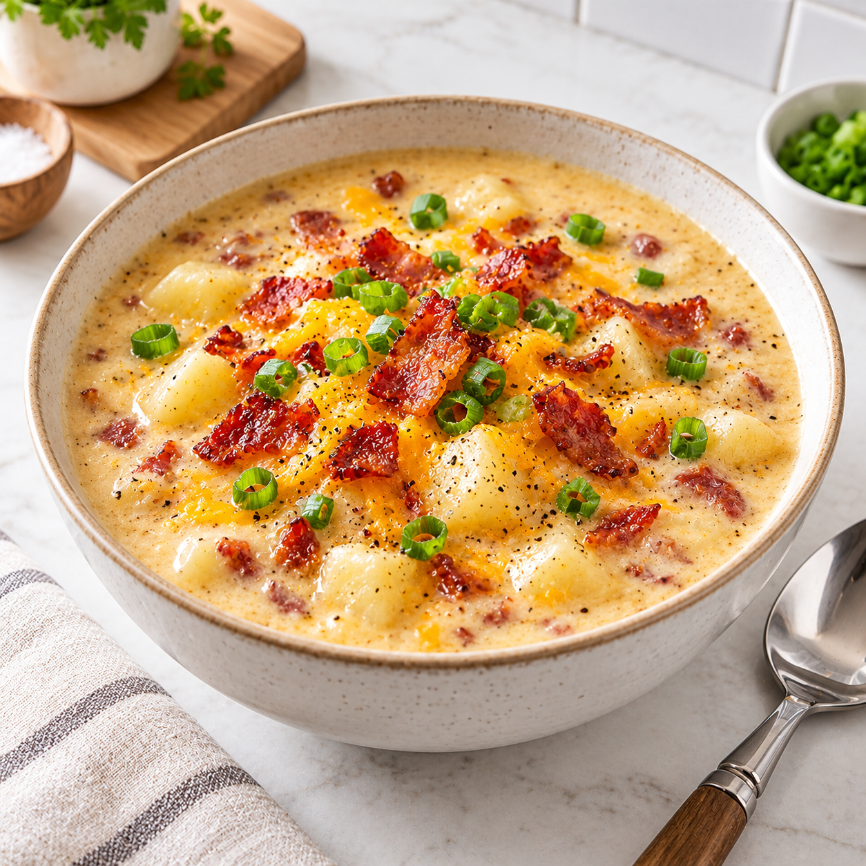 Картофельный суп с беконом и сыром