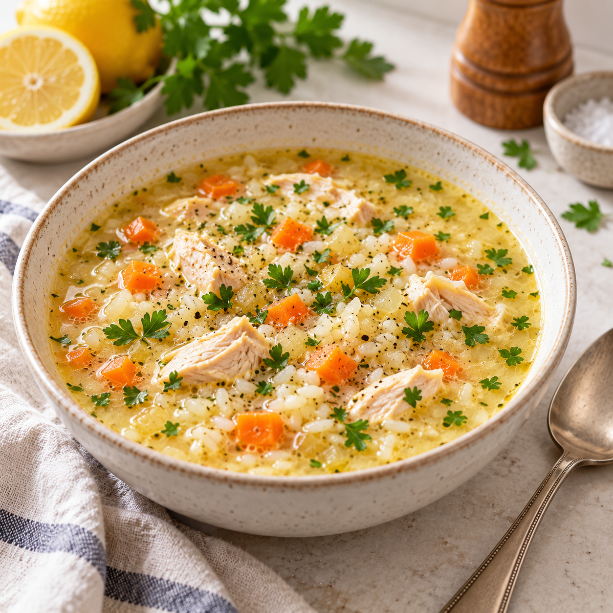Лимонный куриный суп с рисом