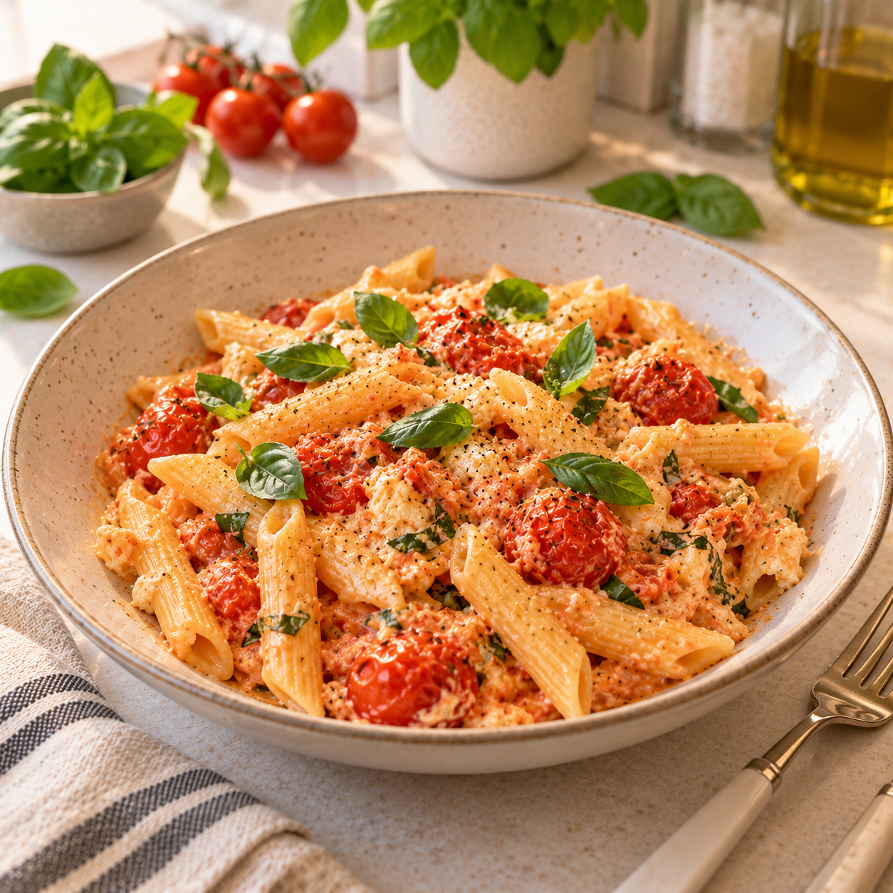 Паста с запечённой фетой и помидорами