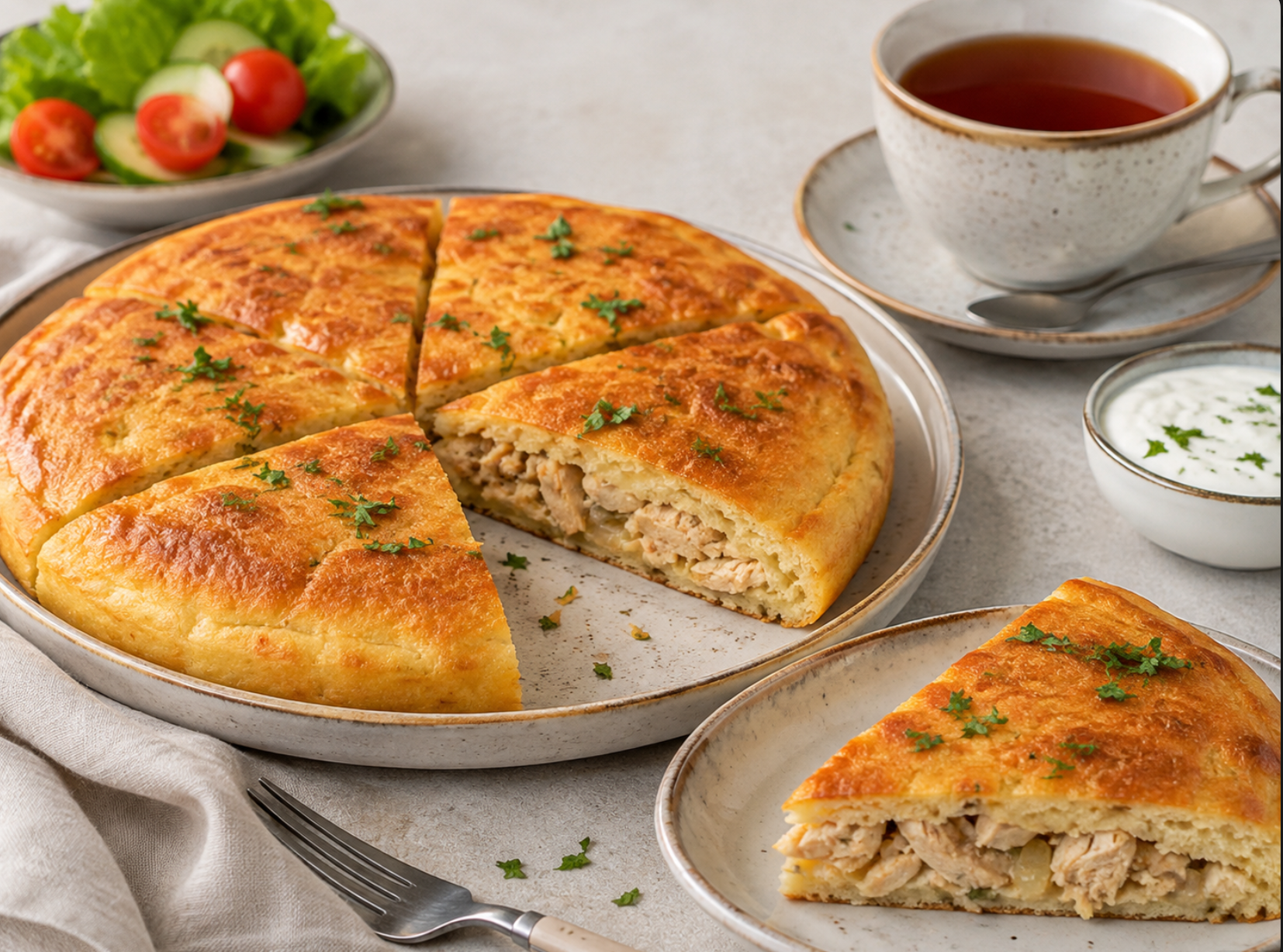 Пирог с курицей на сковороде